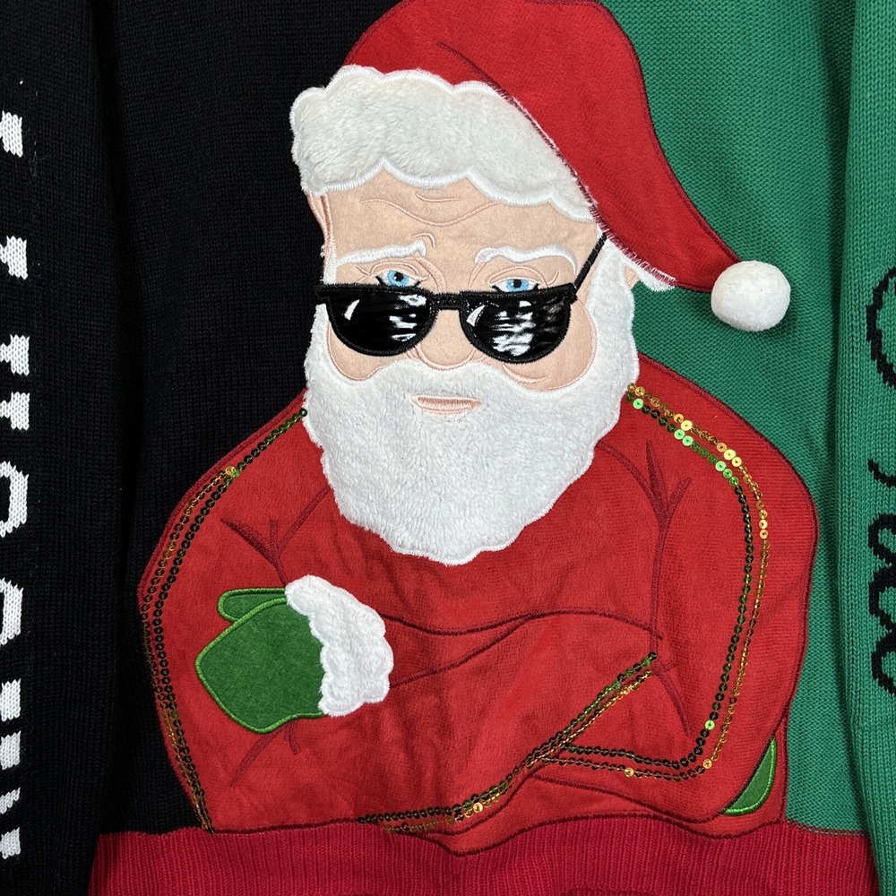 Holiday Time Men's XL Ugly Christmas Sweater Naught Nice‎ Green Red Cool Santa